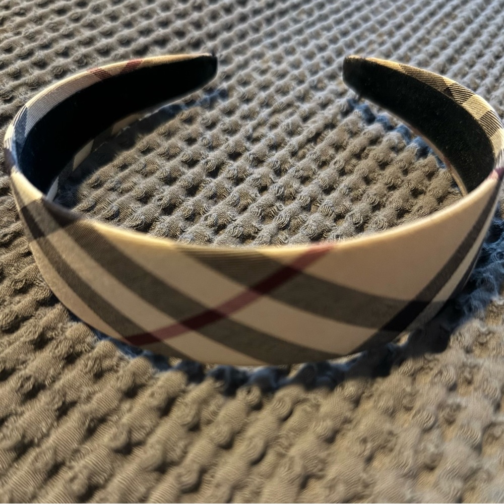 Burberry Checkered Headband in Cream, Black, and Gray